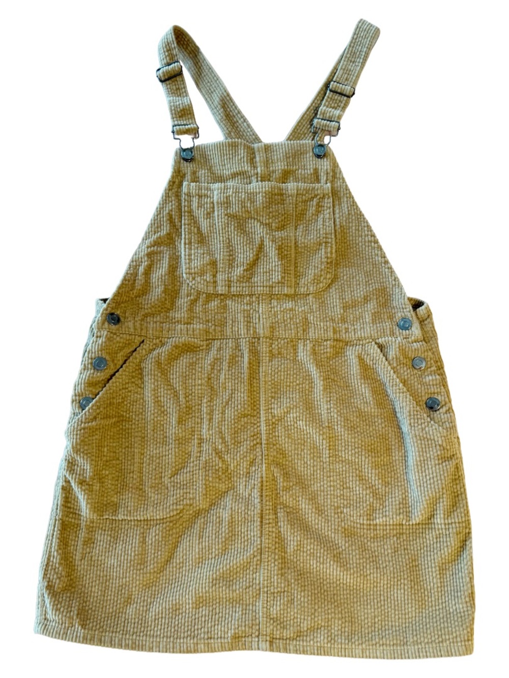 Tan Corduroy Overall Mini Dress M | Camel Pinafore Jumper